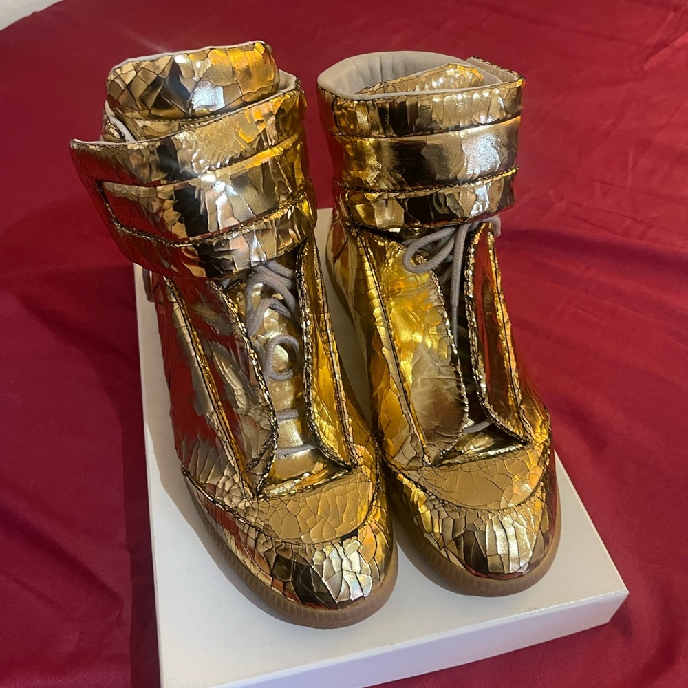 Maison Margiela Future Crinkled Leather High Top Sneaker Gold